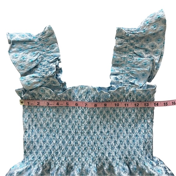 Hill House Ellie Nap Dress Snowflake Blue White Brocade Smocked Tiered Midi Sz S - Picture 12 of 13